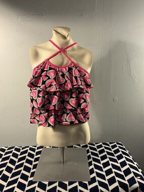 wonder nation Pink Watermelon Ruffle Halter Swim Camisole